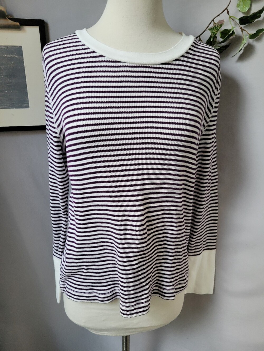 Sundance Elemental Joyful Stripe Crew Neck Thermal Knit Top Petite L PL